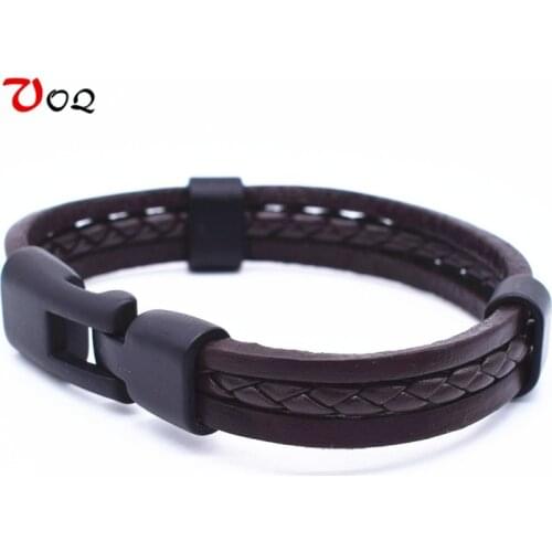 VOQ High Quality Sporty Style Surfing Rope Genuine Leather Bracelet Bangle Black Buckle Bracelet Men Jewelry