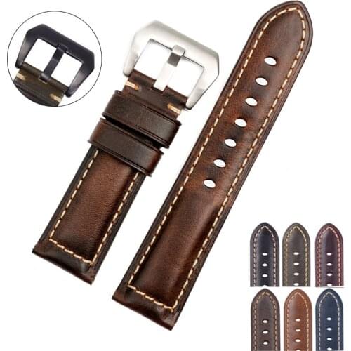 EACHE 20mm - 26mm Classical Oil Waxed Leather Watch band For Man