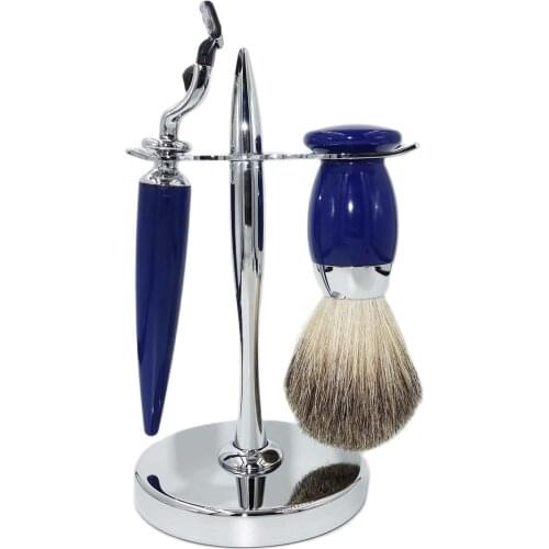 WLONG Shaving Badger Hair Brush Set with Mach 3 Razor Blade for Mens Personal Care and Professional Barber Tools