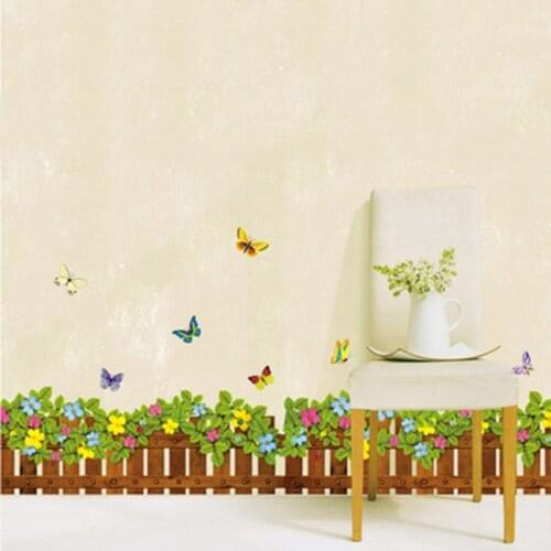 Garden Fence Flower Butterfly Wall Stickers Decal Window Glass Living Room Bedroom Home Decoration Kids Room Decor
