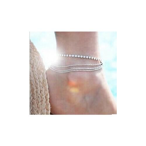 New Arrival Fashion Womens multi Layers Ankle Bracelet Chain Link Foot Crystal Beads Sandal Beach Anklet Jewelry For Female