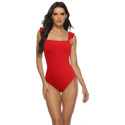 New Summer Women Swimsuit One piece Bodysuit Red Swimwear Ruffle Monokini Beach Bathing Suit Trikini Sexy Swimwear Female