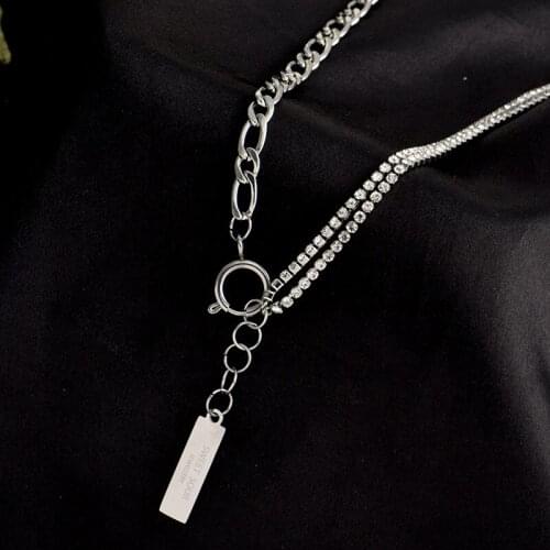 TIMEONLY Delicate Shiny Rhinestones Square Metal Letter Pendant Necklaces Chunky Cuban Chain Necklace for Women Girls Jewellery