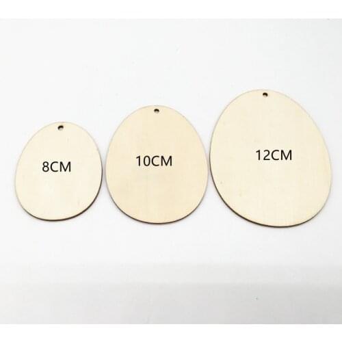 10pcs Easter Egg Unfinished Wood Ornaments Wood Slices DIY Crafts Unfinished Wooden Easter Ornaments with Hemp Rope