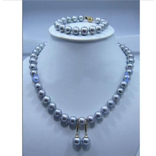 Pearl three-piece suit South SeaL gray pearl necklace 14k gold 18 inch 8 inr