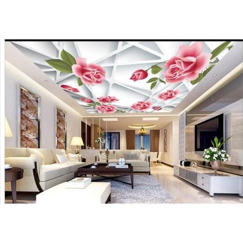 Custom photo wallpaper 3d ceiling wallpaper murals Vector 3D Frame Pink Rose Flower ceiling frescoes beauty mural decoration