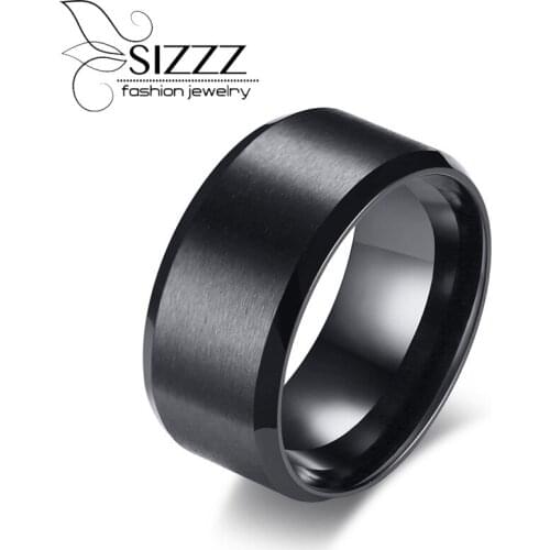 SIZZZ 10MM stainless steel light brushed simple black color ring For Men Size 9-13