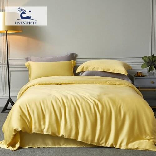 Liv-Esthete Luxury 100% Natural Silk Noble Yellow Bedding Set Duvet Cover Flat Sheet Home Decor Double Queen King Bed Linen Set