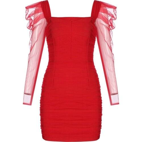Mesh Bandage Dress Women Sexy Party Club Bodycon New New Arrival Ladies Clothes Celebrity Long Sleeve Mini Dresses
