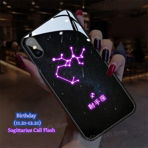 Temper Glass LED Flash Case For iPhone 12 Pro 6 7 8 Plus Cover X Xr Xs Max 11 12 Pro Max Zodiac Signs 12 Constellation Funda