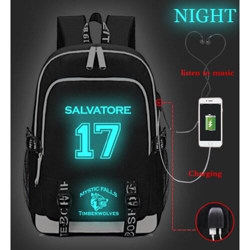 Hot sale The Vampire Diaries Luminous Backpacks USB Charge Bags Boy Girl book bags Mochila Students school bag Teens Travel bag