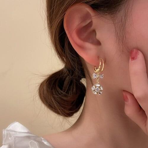 U-Magical Exaggerated Bow-knot Round Ball Dangle Earrings for Women Charming Rhinestone C Shape Hook Earrings Jewelry Pendientes