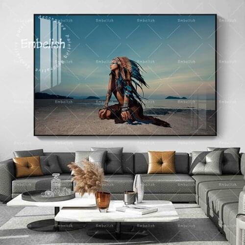 Embelish Sexy Indian woman At Sunset Modern Kitchen Home Decor Posters For Living Room Wall Pictures HD Spray Canvas Paintings