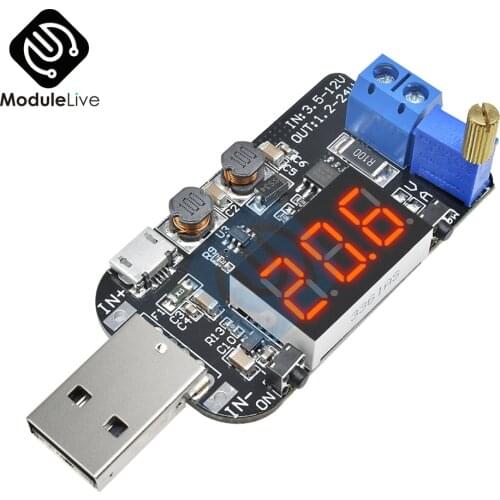 USB With Current Micro USB 5V to 3.3V 9V 12V 18V 24V Adjustable LED Display Buck-Boost Power Supply Voltage Regulator Module