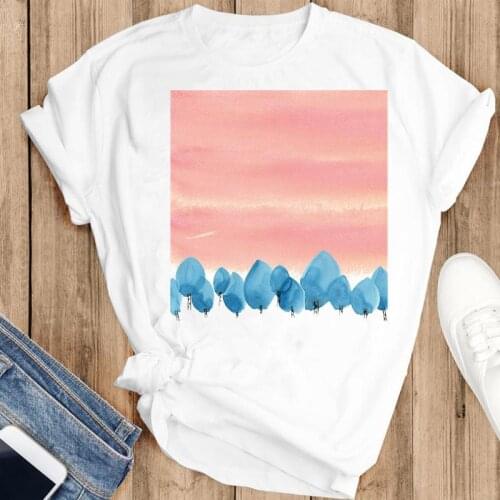 Women Graphic Watercolor Beach New 2021 Clothing Fashion Print Short Sleeve Summer Female Clothes Tops Tees Tshirt T-Shirt