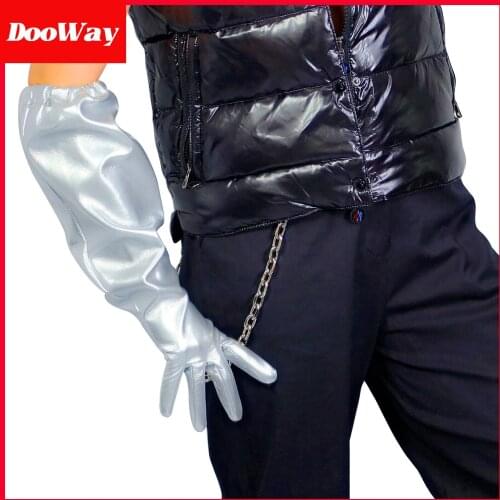 DooWay Women Fashion Gloves Faux Leather Puff Oversize Sleeve Elastic Cuff 20-inches Sliver