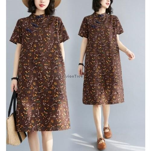 2021 chinese traditional dress womens cotton linen cheongsam qipao long dress elegant party dance costume cheongsam dress qipao