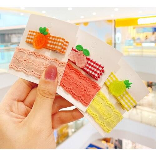 2 Pcs/Set Children Cute Carrot Fruit Rectangular Lace Ornament Hair Clips Girls Lovely Sweet Hairpins Kids Hair Accessories