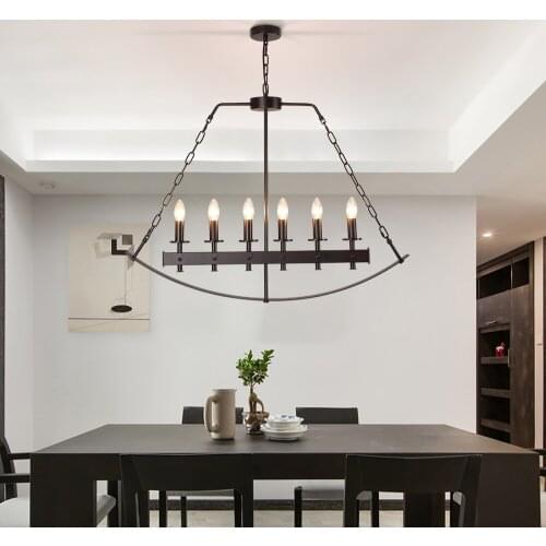 American industry pendant lamp light chic black bow and arrow 6 lights iron arc-shaped chain suspended pendant lighting