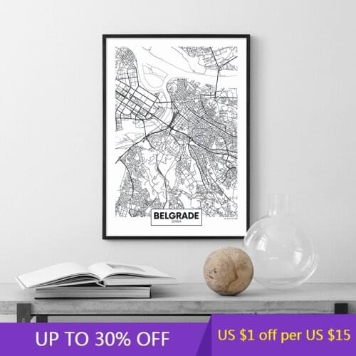 Belgrade City Map Modern Canvas Art Poster Prints City Street Travel Map Wall Art Picture Painting for Living Room Home Decor