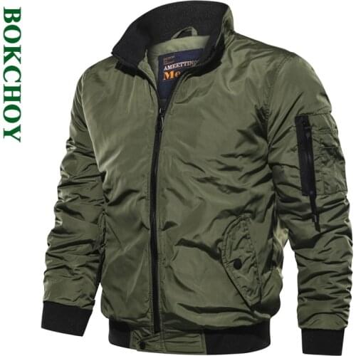 Autumn Men Military Bomber Jackets Casual Solid Zipper Pilot New Thin Stand Collar Male Coat Slim Fit