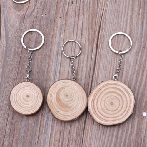 10Pcs Unfinished Natural Wood Slices Keychains Blank Hand-Painted Jewelry Making