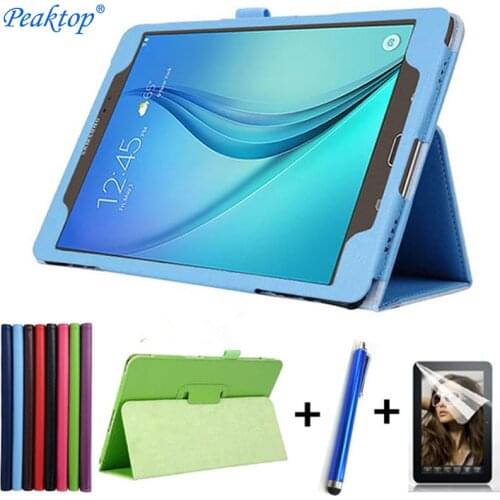 Luxury PU Leather Litchi Stand Case For Samsung Galaxy Tab A 9.7 T550 SM-T550 SM-T551 SM-T555 2 Folding Flip Cover+film+stylus