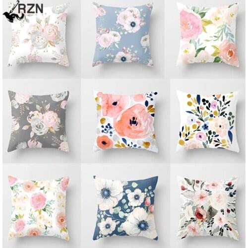 45x45cm Watercolor Flower Pattern Throw Pillow Case Rose Flora Cushion Covers for Home Sofa Chair Decorative Pillowcases