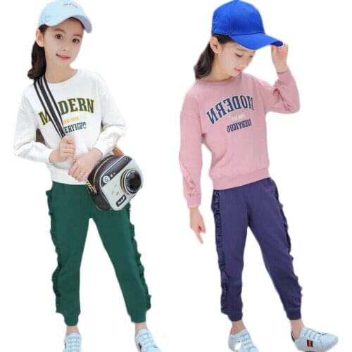 Kids Sets Letter Long Sleeve T Shirt +pant 2pc Sets for Girls Childrens Wear Clothes Coat Sets Spring Autumn Suits 3-10 Ages