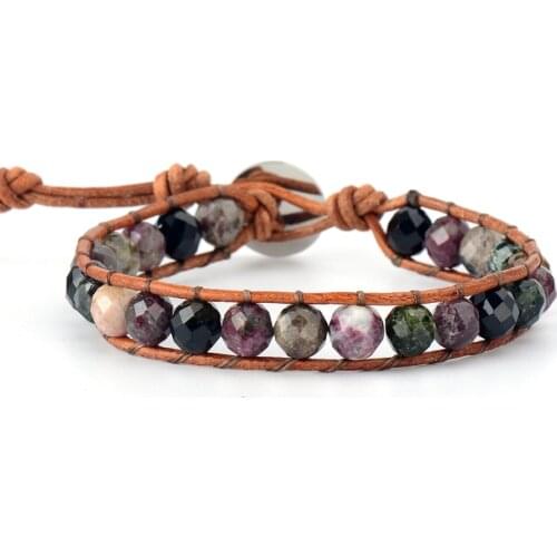Tourmaline Bracelet Faceted Tourmaline Stone Leather Wrap Bracelets High End Fashion Homme Bracelet Wholesale