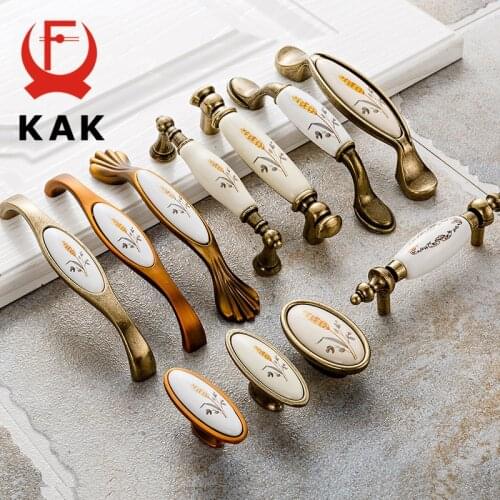 KAK Antique Bronze Ceramic Cabinet Handles Zinc Alloy Drawer Knobs Pulls Wardrobe Door Handle European Furniture Handle Hardware