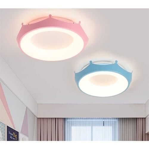 Nordic Style Pink Cartoon Round Ceiling Lights Childrens Room Crown Shade Warm LED Bedroom Living Room Ceiling Lamps Fixtures