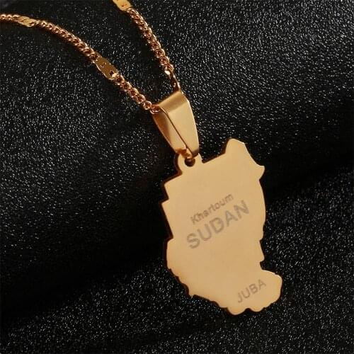 Stainless Steel Old Sudan Pendant Necklaces Gold Color Sudan Map Juba Chain Jewelry