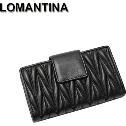 LOMANTINA Genuine Leather Sheepskin Womens Luxury Design Wallets And Purses Fashion Long Money Bag Phone Card Holder Clutches