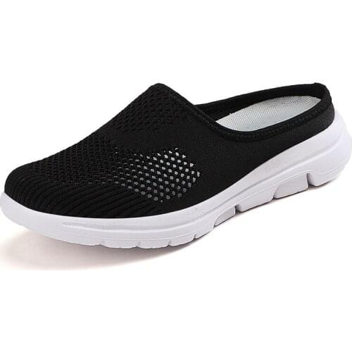 Lightweight Round Toe Slippers For Women Mules Flats Soft House Slippers Female Slides Summer Black Shoes Casual Mesh Lazy Shoes