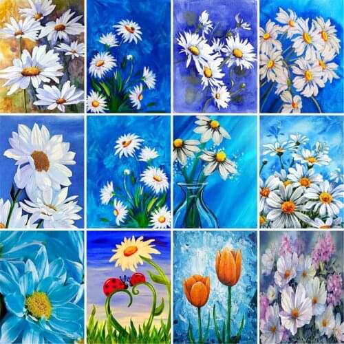 GATYZTORY 40x50cm DIY Frame white Flowers acrylic Painting By Numbers On Canvas Paint By Number Canvas Painting Kits Home Decora