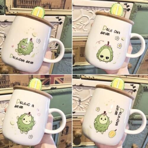 2020 New Creative Durian Shape Ceramic Cup Fashion With Cover And Spoon Coffee Milk Mug Water Glass