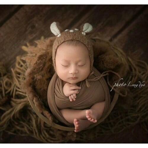 Newborn Deer bonnet Crochet Mohair baby bonnet hat Newborn photography props Baby mohair hat photo prop
