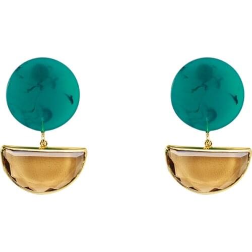 New ladies elegant temperament geometric circular halo resin inlay semicircle Brown Crystal Earrings Earrings female