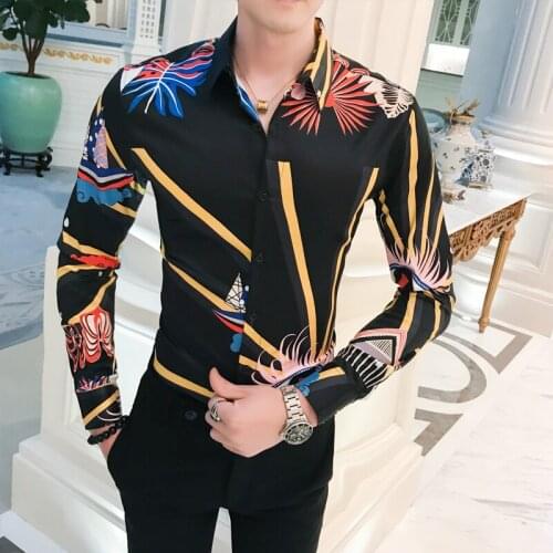 Fall 2019 Slim Long Sleeve Shirt Mens Social Blossom A236-9810-P55