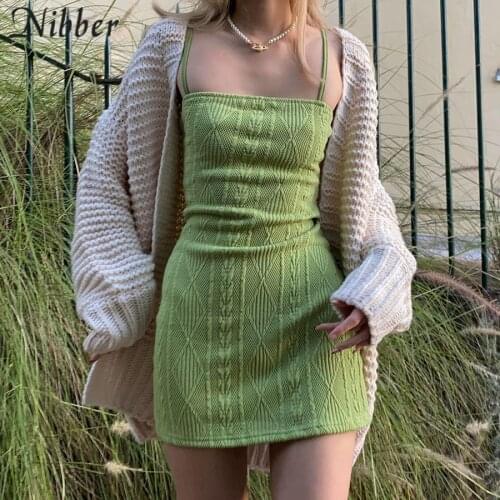 Nibber Summer Basic Thread Solid color Sling Dress Women Streetwear casual Sexy Clothing Y2K Lady Mini Bodycon Dresses Female