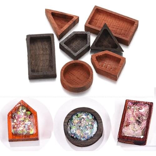 1Pcs Geometric Hollow Solid Wood Border Epoxy Resin Pendants Tray Base for DIY Necklace Jewelry Making Accessories Supplies