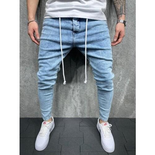 Premium Slim Fit Ice Blue Elastic Waist Men Jeans / Denim Joggers