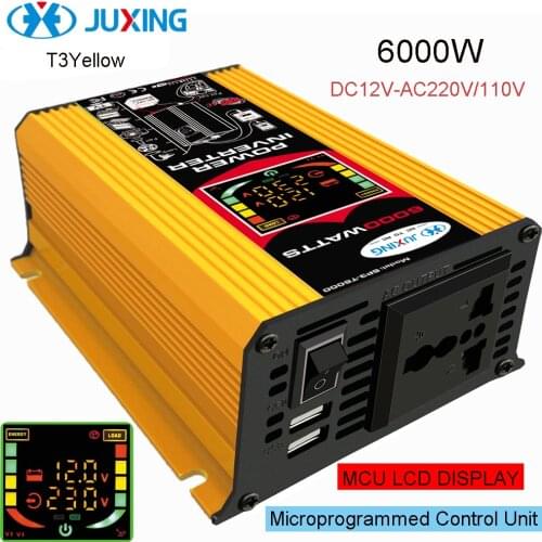 JUXING 6000W Inverter Car Power Converter Adapter DC 12V to AC110V/220V Modified Sine Wave Power Charger Use for Vehicle, Home
