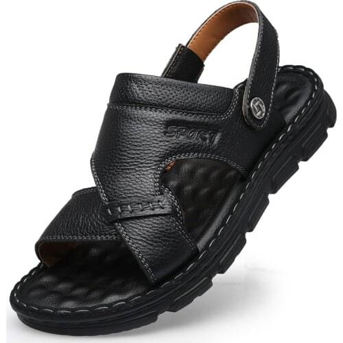 2021 Summer New Genuine Leather Non-Slip Sandals Mens Soft Bottom Slippers Dual-Purpose Sandals Men platform sandals