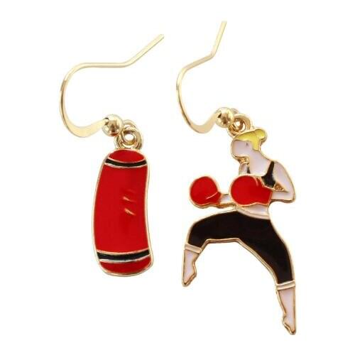 Creative Asymmetric sandbag boxing girl earrings Hip Hop Jewelry for girls women Japanese Cartoon Funny Earrings