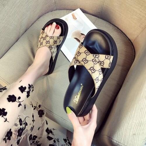 Thick Bottom Slippers Women Platform Sandals ZAR Shoes 2021 New Summer Fashion Letter Cross Woman Beach Slippers Chaussure Femme
