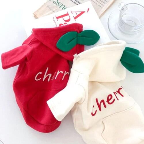 Pet Red Cherry Sweater Autumn and Winter Clothes Dog Coat Cat Poodle Two-legged Clothes Puppy Warm Clothes Fashion Dog Clothes
