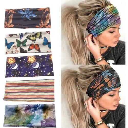 Bohemia Headpiece Women Stretch Headwear Headbands Bandage Stretch Girl Wide Hair Bands Headwrap Scarf Yoga Hairbands