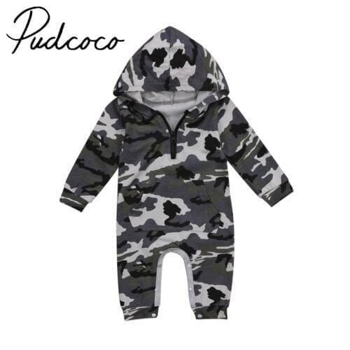 2020 Fall Spring Newborn Infant Baby Boy Kids Romper Camo Jumpsuit Hoodie Playsuit Kids Clothes Outfit 0-24 Months